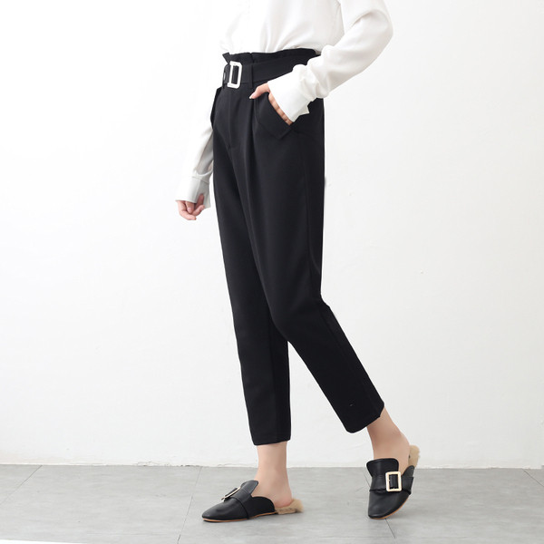 Naiste kõrge vöö ja vööga püksid - pikkus 9/10