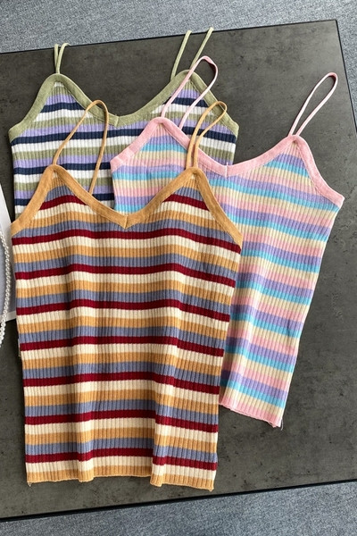 Csíkos női kordbársony felső, vékony pántokkal