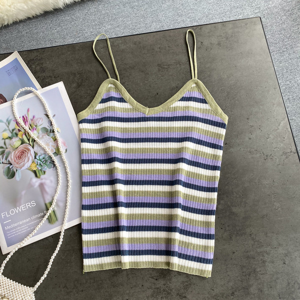 Csíkos női kordbársony felső, vékony pántokkal