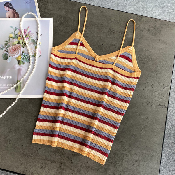 Csíkos női kordbársony felső, vékony pántokkal