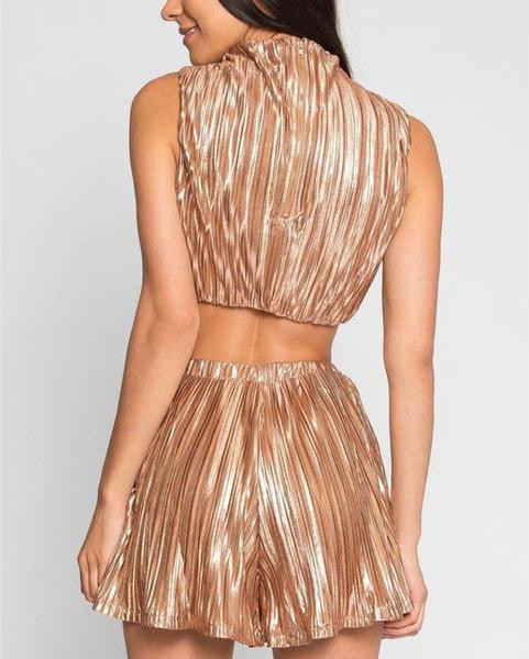 Rakott női kétrészes szett arany színben