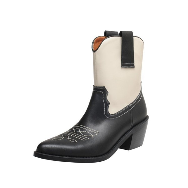 Cowboy csizma új modellje fekete-fehér hímzéssel