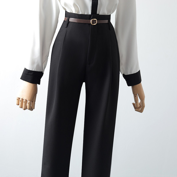 Divatos női hosszú nadrág övvel - magas derék