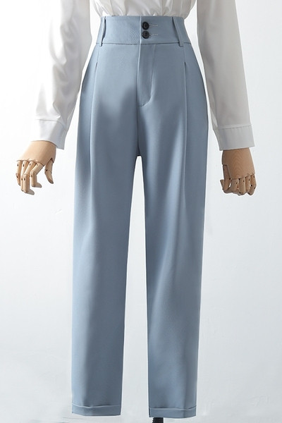 Moderne ženske hlače s visokim strukom - ravni model