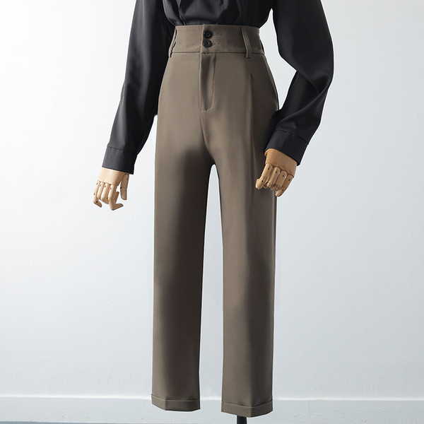 Moderne ženske hlače s visokim strukom - ravni model