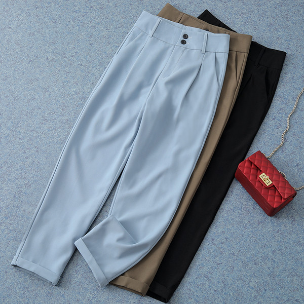 Moderne ženske hlače s visokim strukom - ravni model