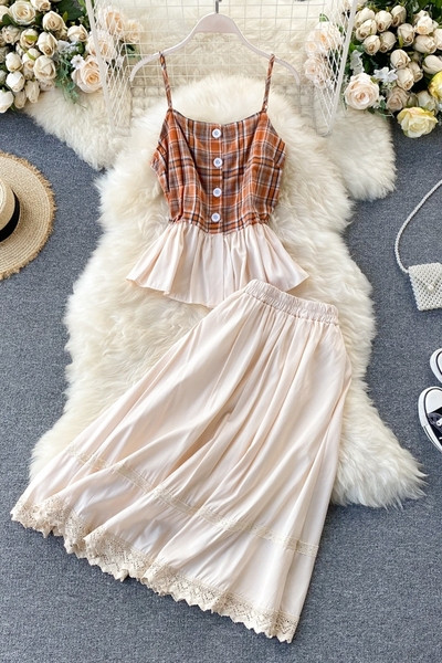 Női felső szett vékony pántokkal és hosszú szoknyával