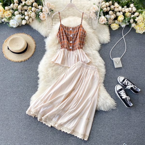 Női felső szett vékony pántokkal és hosszú szoknyával