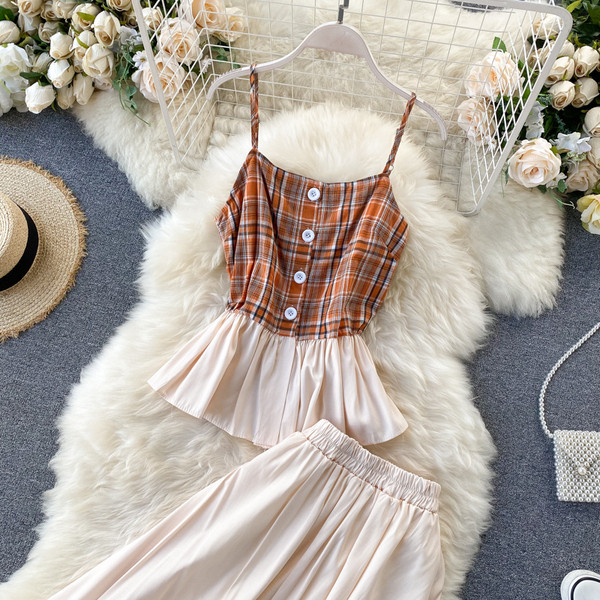 Női felső szett vékony pántokkal és hosszú szoknyával