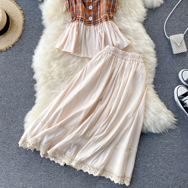 Női felső szett vékony pántokkal és hosszú szoknyával