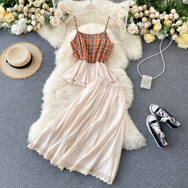 Női felső szett vékony pántokkal és hosszú szoknyával