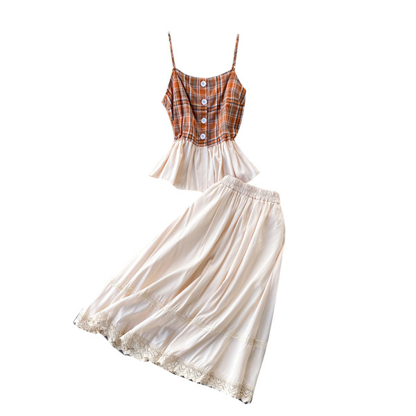 Női felső szett vékony pántokkal és hosszú szoknyával