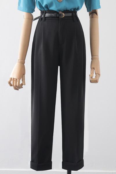 Modern női hosszú nadrág övvel - magas derék