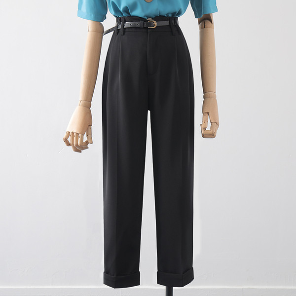 Modern női hosszú nadrág övvel - magas derék