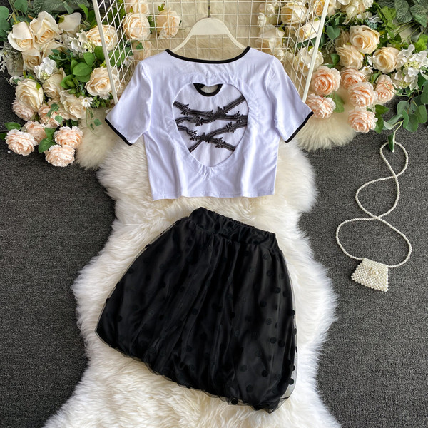 Női rövid ujjú blúz szett tüll szoknyával