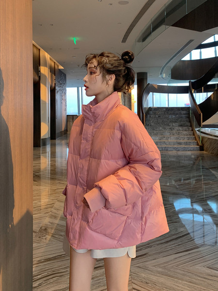 Női alkalmi téli hosszú kabát magas gallérral és zsebekkel