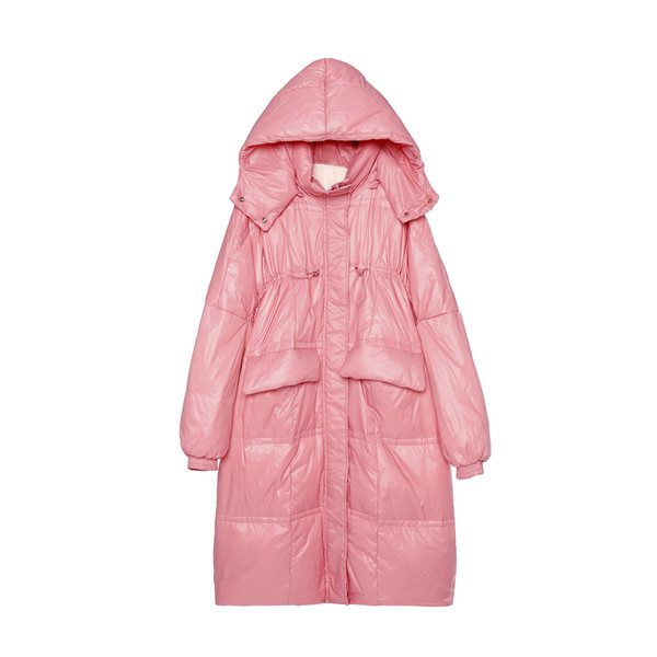 Női alkalmi téli hosszú kabát kapucnival és hosszú ujjal