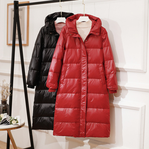 ÚJ modern női téli hosszú kabát magas gallérral és zsebekkel