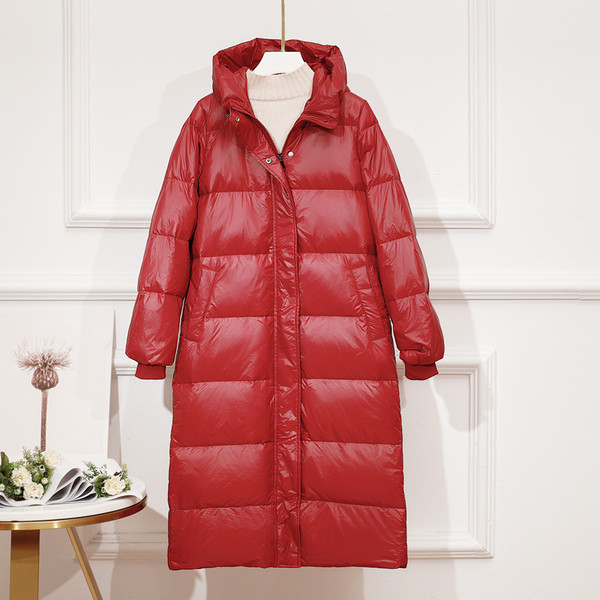 ÚJ modern női téli hosszú kabát magas gallérral és zsebekkel