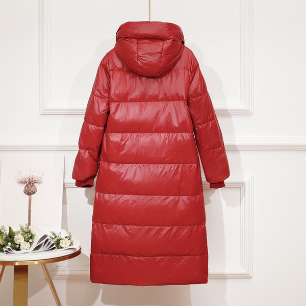 ÚJ modern női téli hosszú kabát magas gallérral és zsebekkel