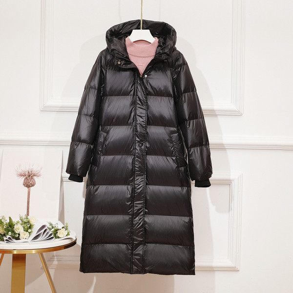 ÚJ modern női téli hosszú kabát magas gallérral és zsebekkel