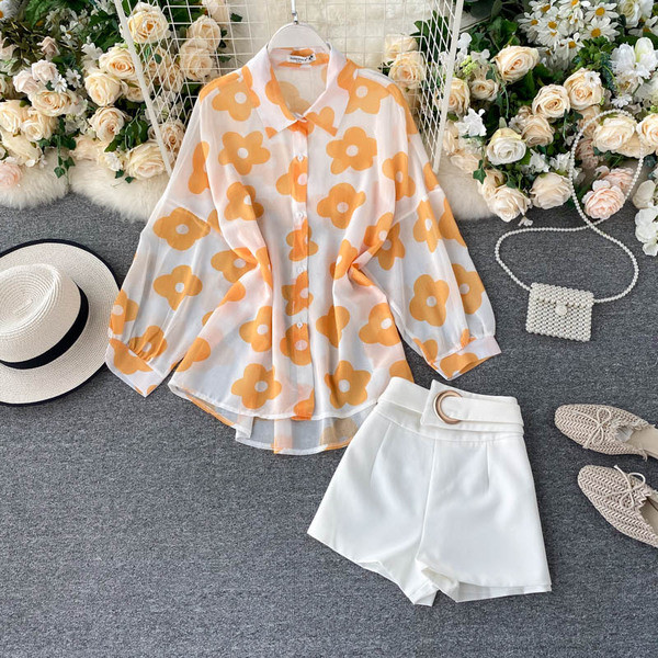 Női ing és nadrág szett magas derékkal és övvel