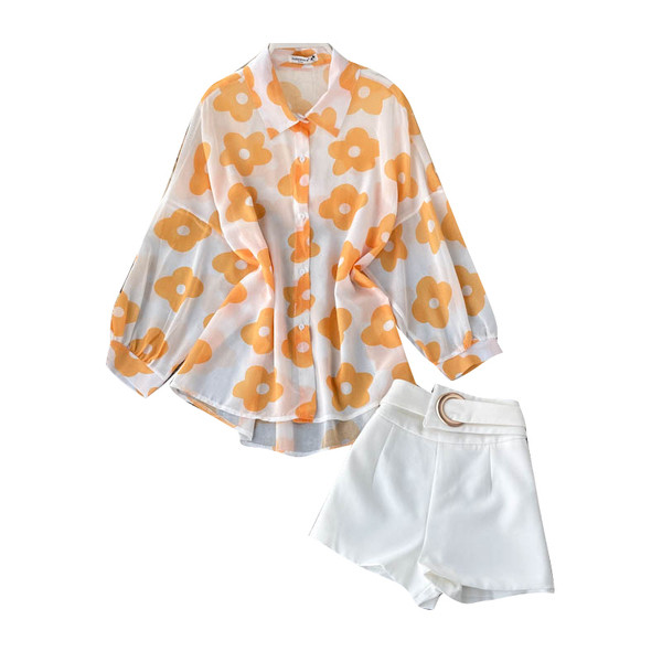 Női ing és nadrág szett magas derékkal és övvel