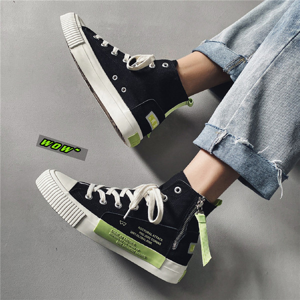 Textilből készült női tornacipő, cipzárral, lapos talppal