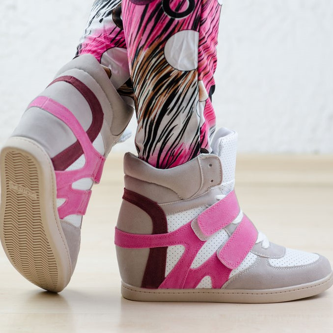 Дамски Високи кецове, скрита платформа, розови