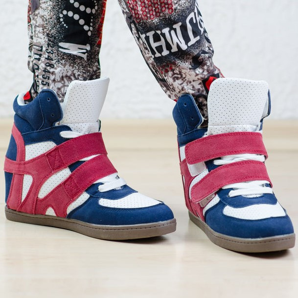 Дамски Високи кецове, скрита платформа, сини