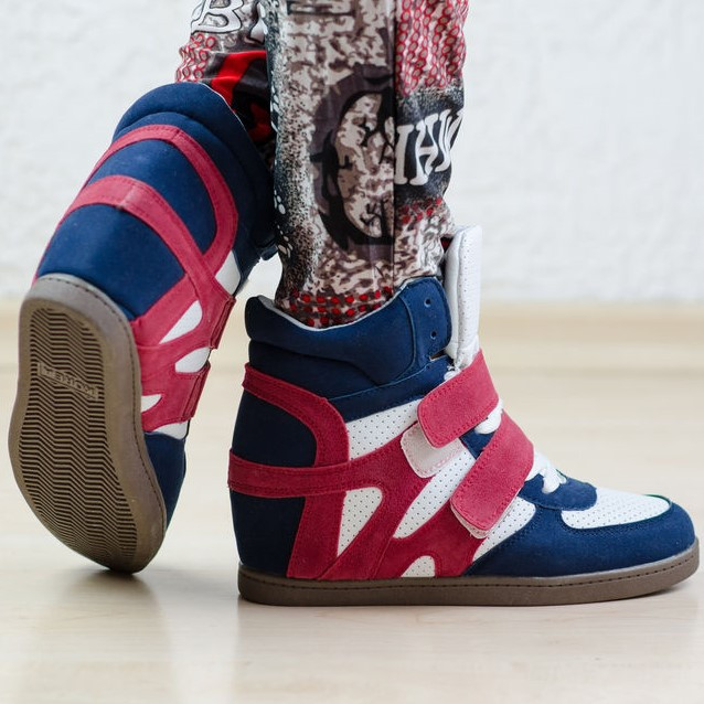 Дамски Високи кецове, скрита платформа, сини