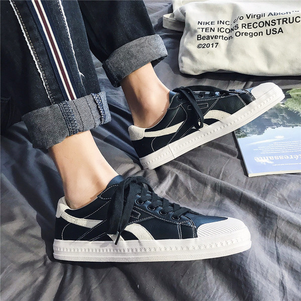 Alkalmi férfi bőr tornacipő lapos talppal