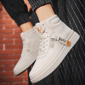 Öko bőrből készült magas férfi tornacipő, hímzéssel