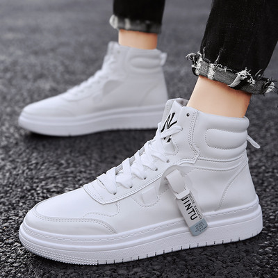 Öko bőrből készült magas férfi tornacipő, hímzéssel