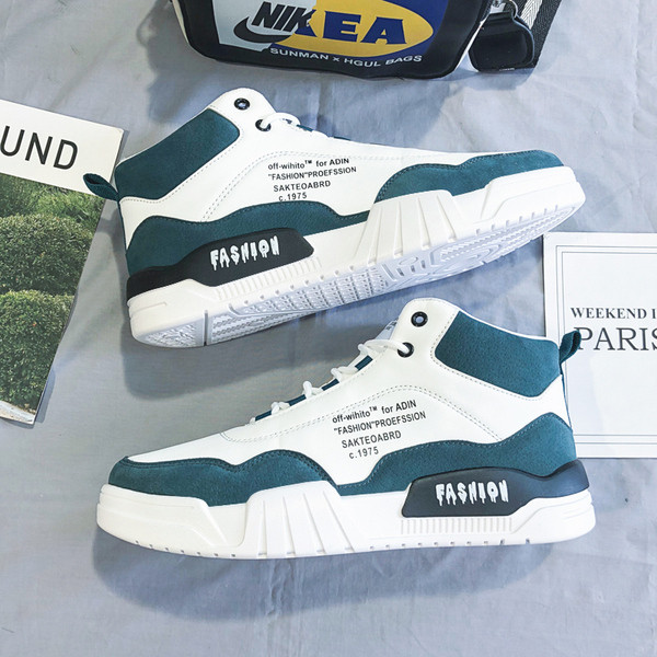 Öko bőrből és velúrból készült magas férfi tornacipő