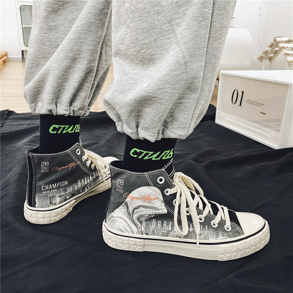 Férfi vászon tornacipő textilből, lapos talppal