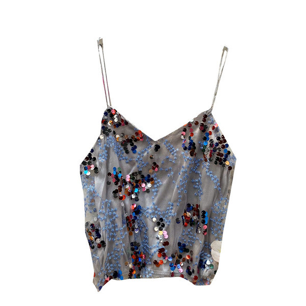 Modern női felső vékony pántokkal és flitterekkel