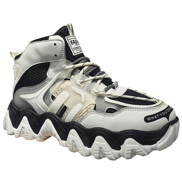 Öko bőrből és vastag talpú férfi tornacipő