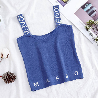 Napi női felső, széles pántokkal és felirattal