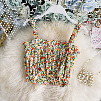 Moderna ženska kratka majica bez rukava s cvjetnim uzorkom i gumicom