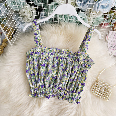 Moderna ženska kratka majica bez rukava s cvjetnim uzorkom i gumicom