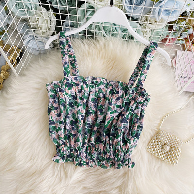 Moderna ženska kratka majica bez rukava s cvjetnim uzorkom i gumicom