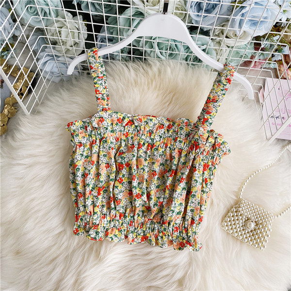 Moderna ženska kratka majica bez rukava s cvjetnim uzorkom i gumicom