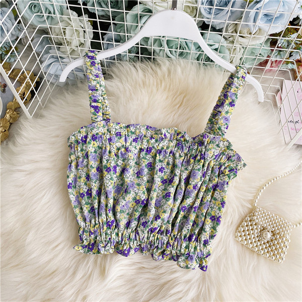 Moderna ženska kratka majica bez rukava s cvjetnim uzorkom i gumicom