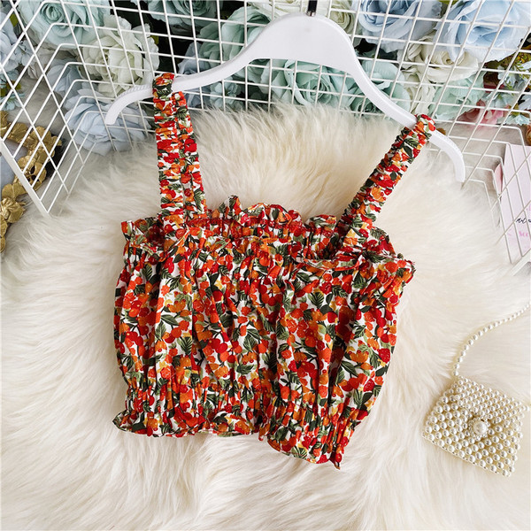 Moderna ženska kratka majica bez rukava s cvjetnim uzorkom i gumicom