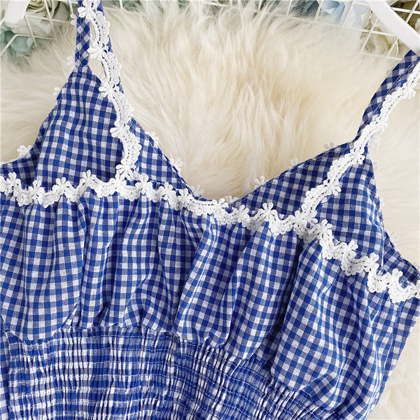 Stiilne naiste lühike ruuduline pitsiga rinnakorv