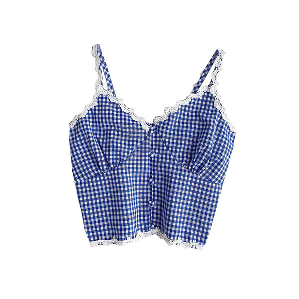 Stiilne naiste lühike ruuduline pitsiga rinnakorv