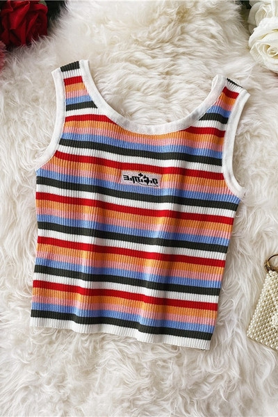 Alkalmi női csíkos felső ovális nyakkivágással