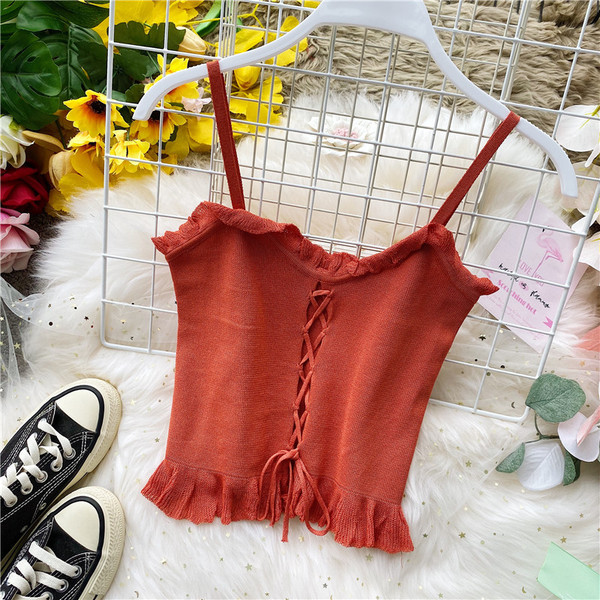 Női lezser felső vékony pánttal és megkötővel