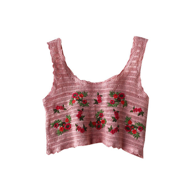 Rövid női felső ovális nyakkivágással és hímzéssel